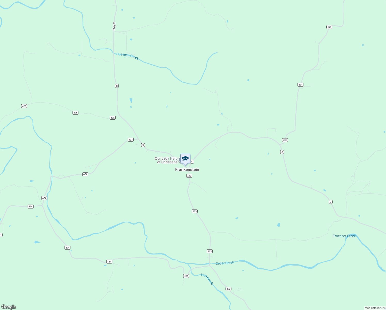 map of restaurants, bars, coffee shops, grocery stores, and more near State Highway C in Bonnots Mill
