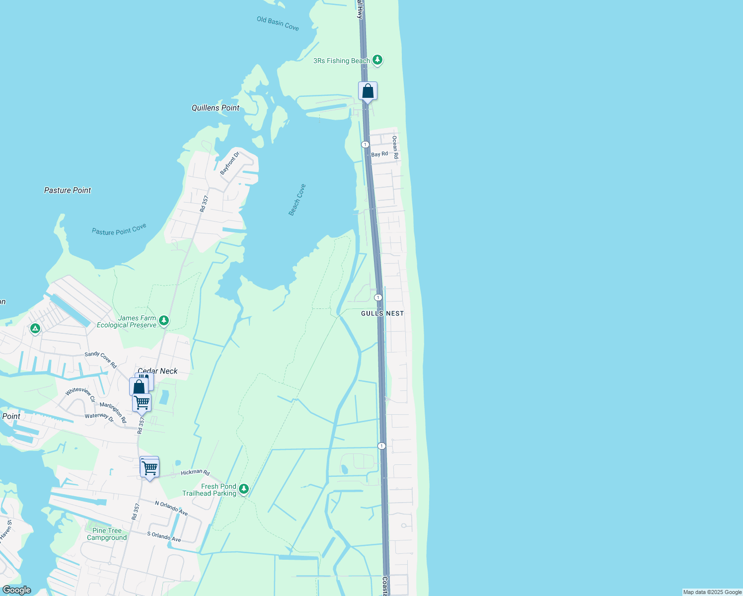 map of restaurants, bars, coffee shops, grocery stores, and more near 318 Le Pointe Dr in Bethany Beach