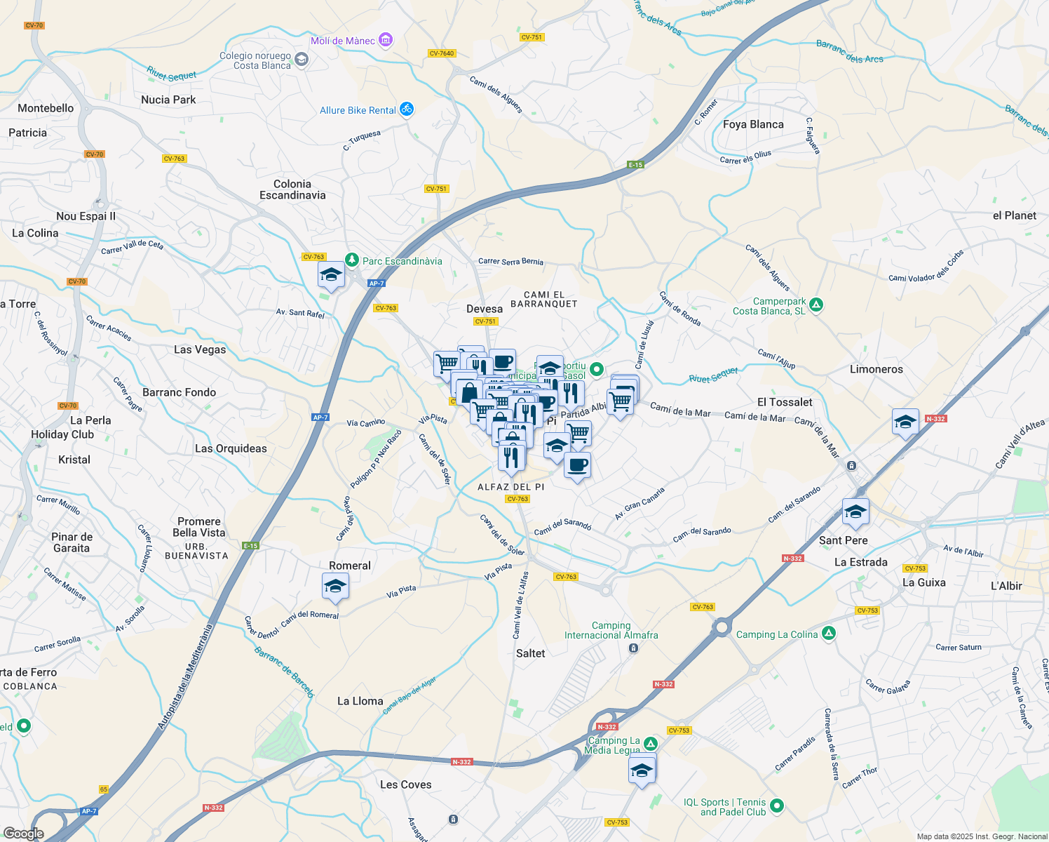 map of restaurants, bars, coffee shops, grocery stores, and more near in L'Alfàs del Pi