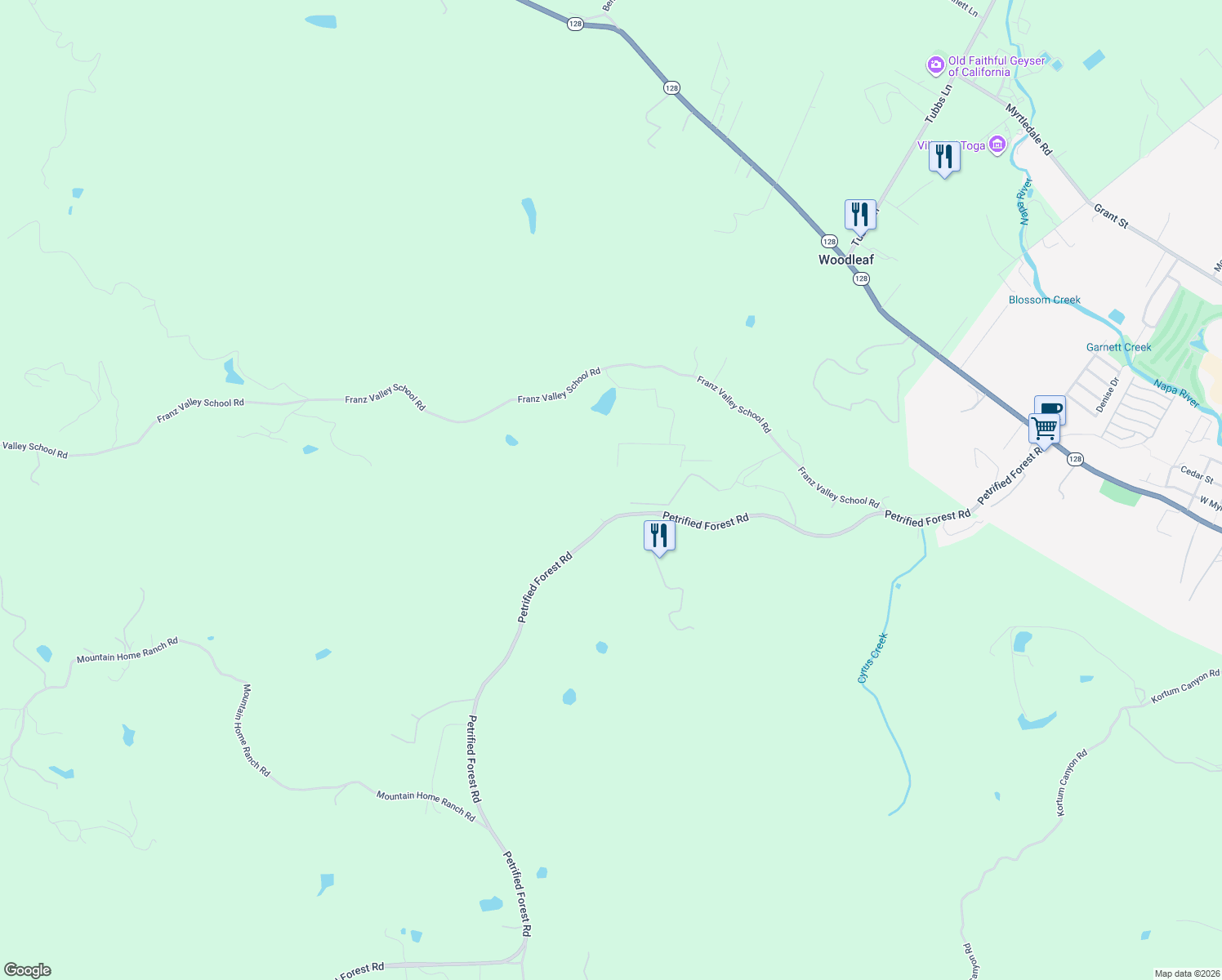 map of restaurants, bars, coffee shops, grocery stores, and more near 442 Petrified Forest Road in Calistoga