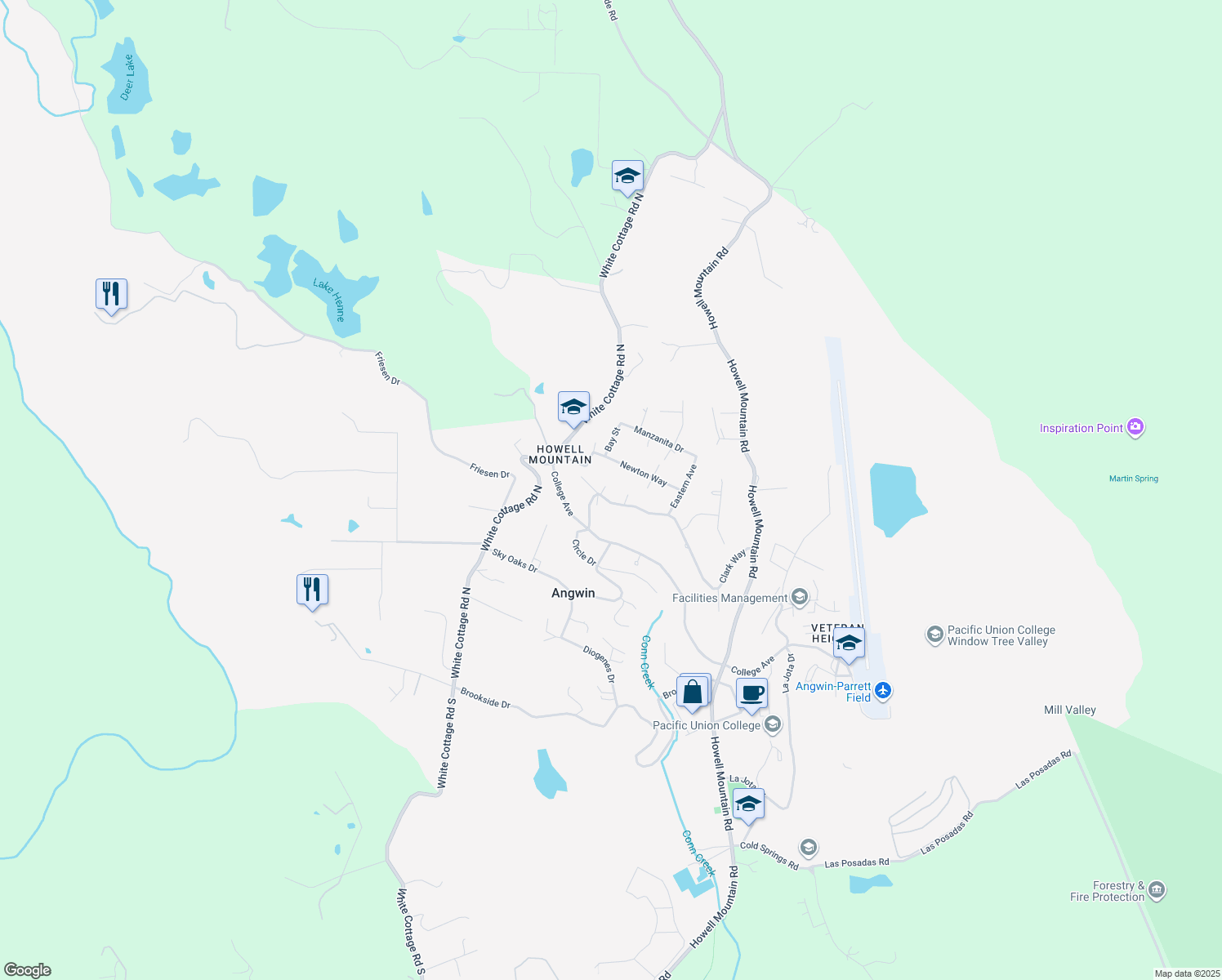 map of restaurants, bars, coffee shops, grocery stores, and more near 440 Clark Way in Angwin