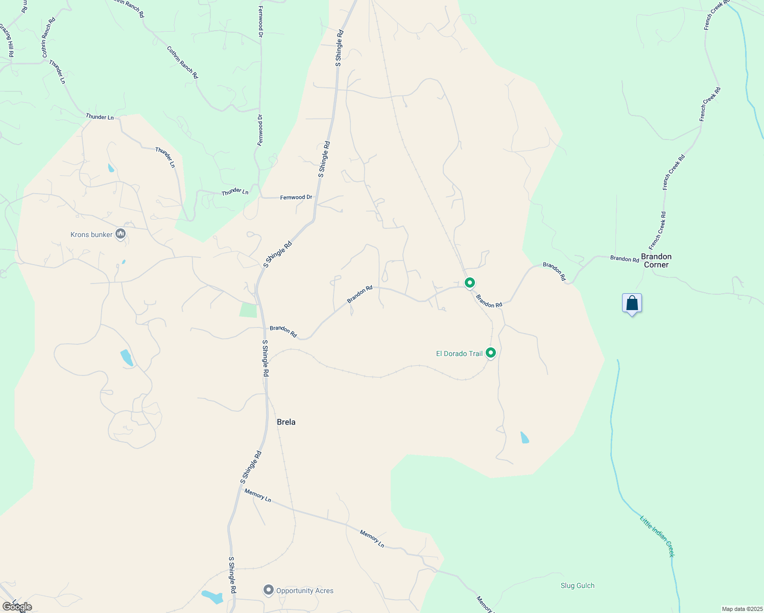map of restaurants, bars, coffee shops, grocery stores, and more near 7388 Brandon Road in Shingle Springs