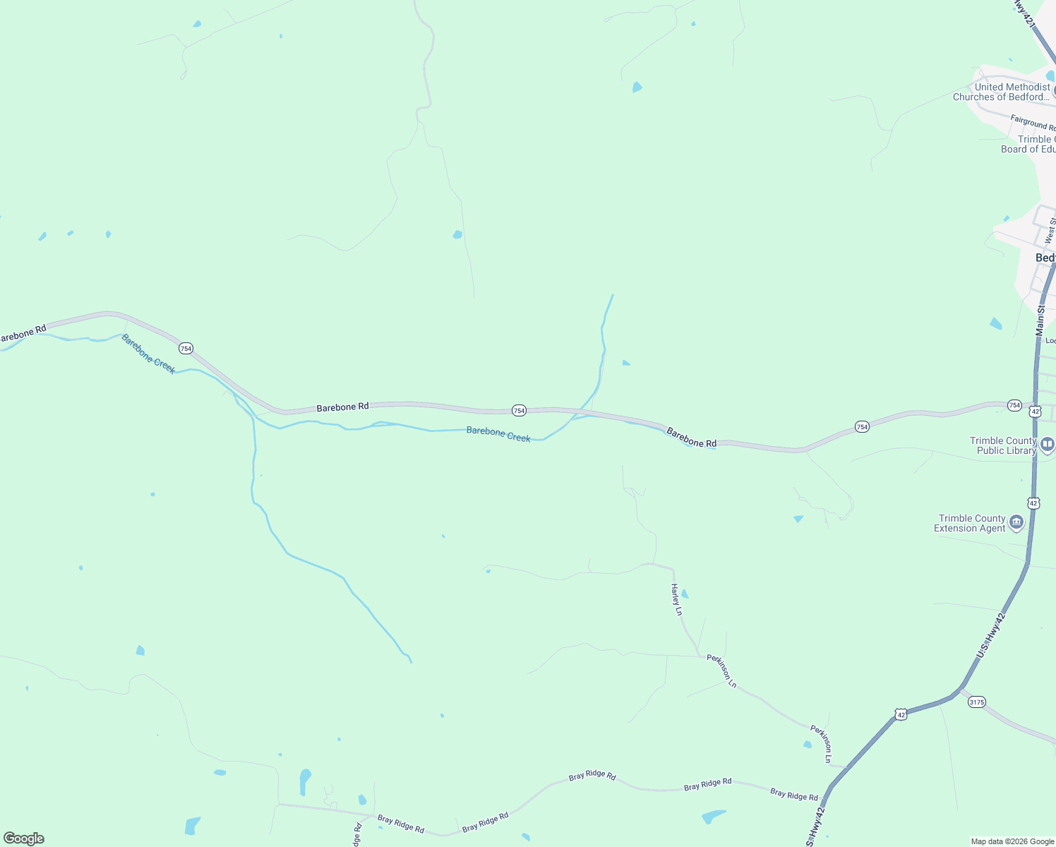 map of restaurants, bars, coffee shops, grocery stores, and more near Barebone Road in Bedford