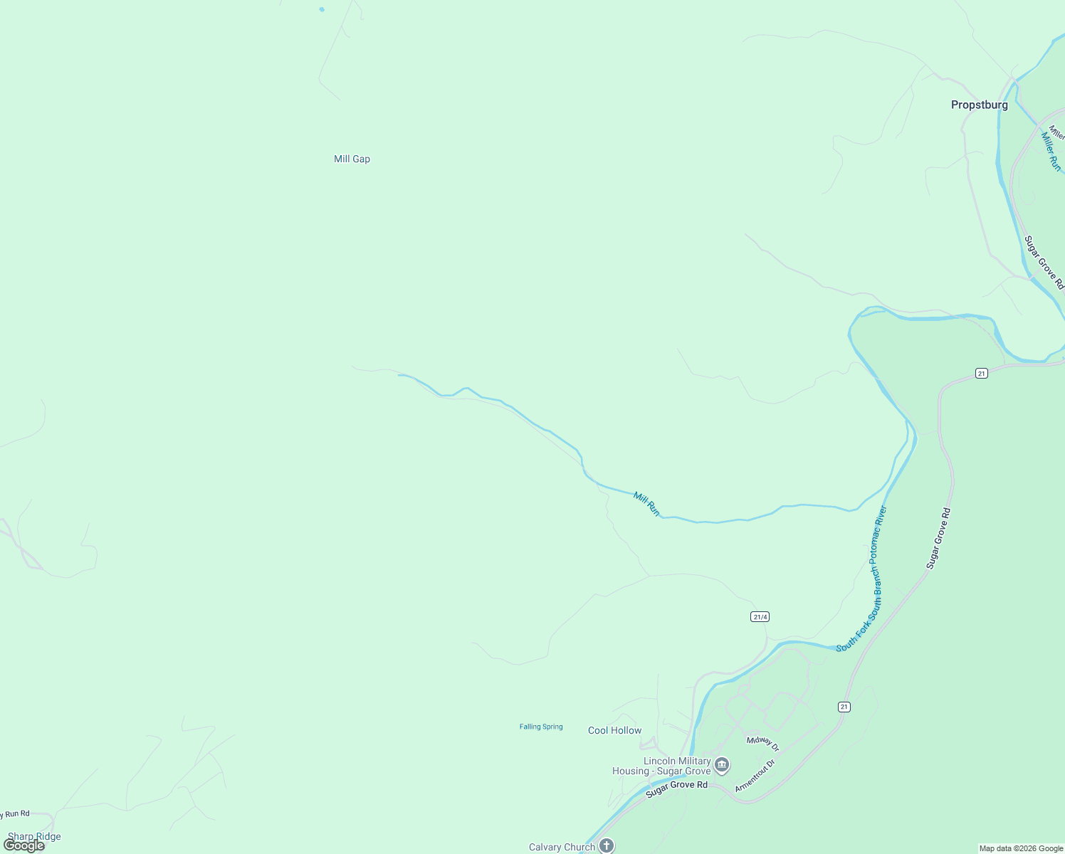 map of restaurants, bars, coffee shops, grocery stores, and more near Mill Gap Road in Pendleton County