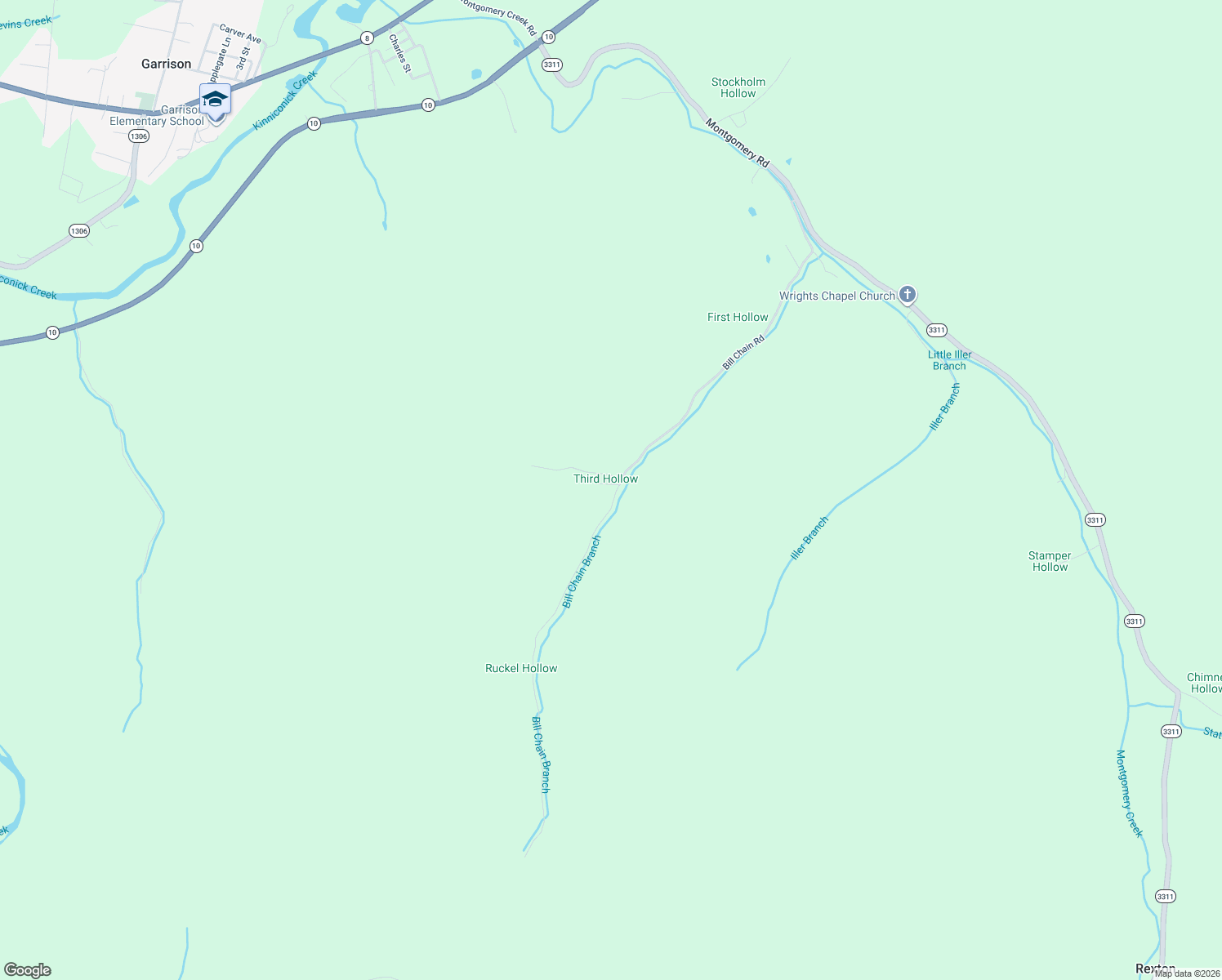 map of restaurants, bars, coffee shops, grocery stores, and more near 1004 Bill Chain Road in Garrison