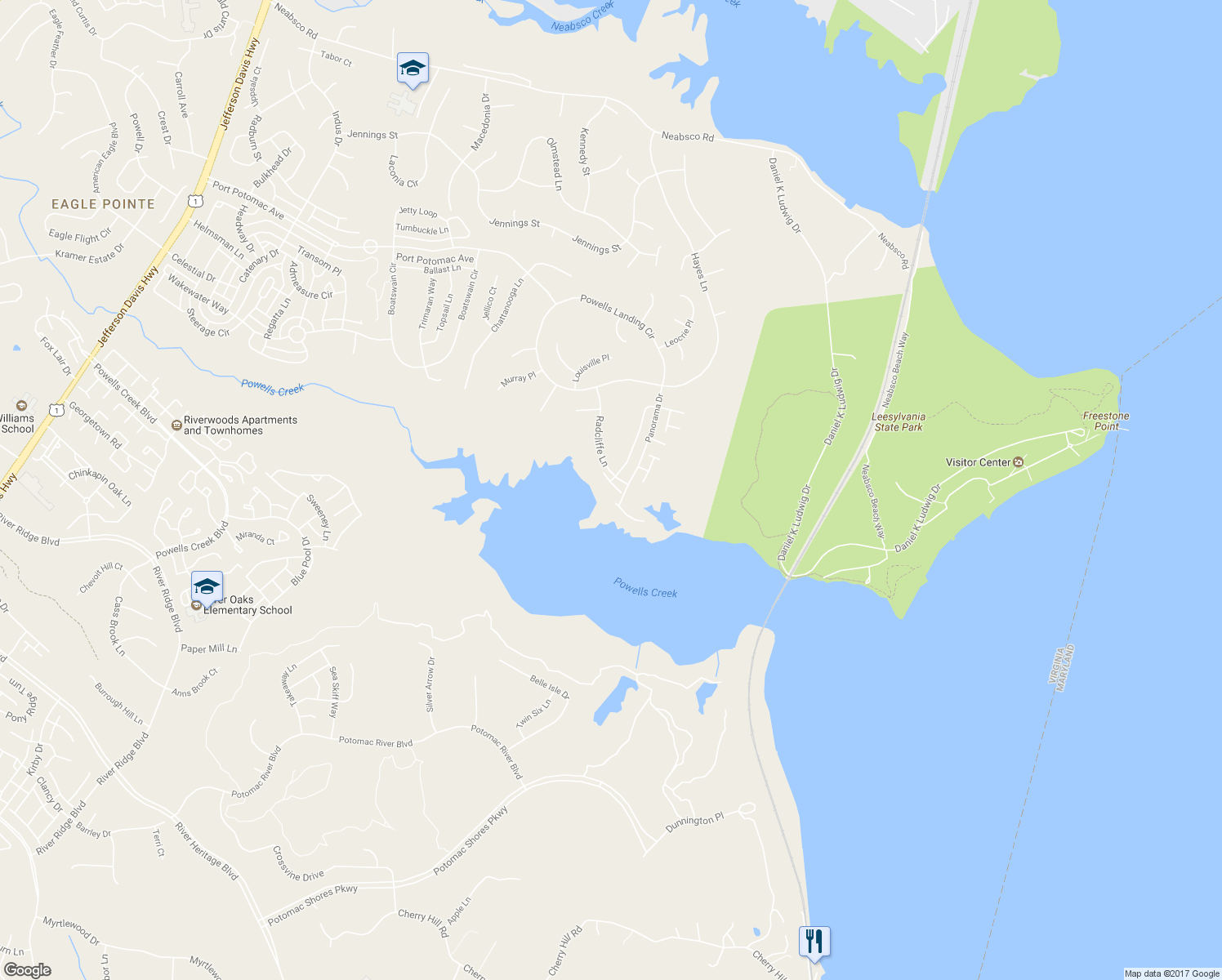 map of restaurants, bars, coffee shops, grocery stores, and more near 1809 Hyden Place in Woodbridge