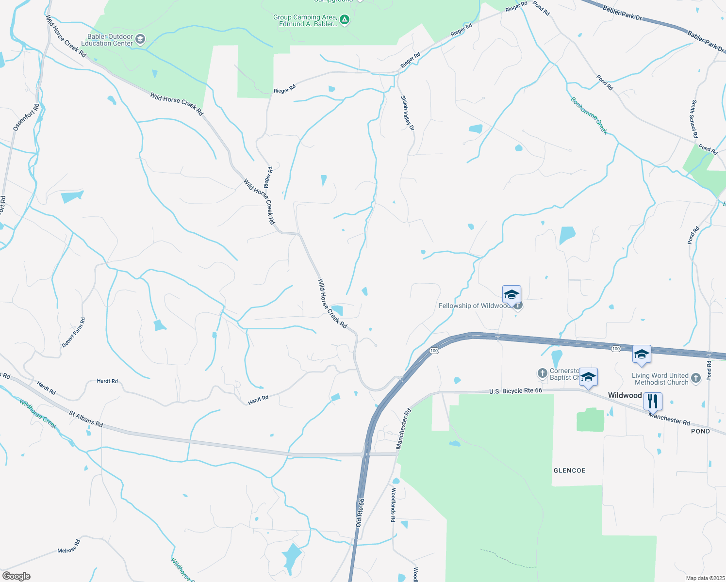 map of restaurants, bars, coffee shops, grocery stores, and more near 2208 Wild Horse Creek Road in Wildwood