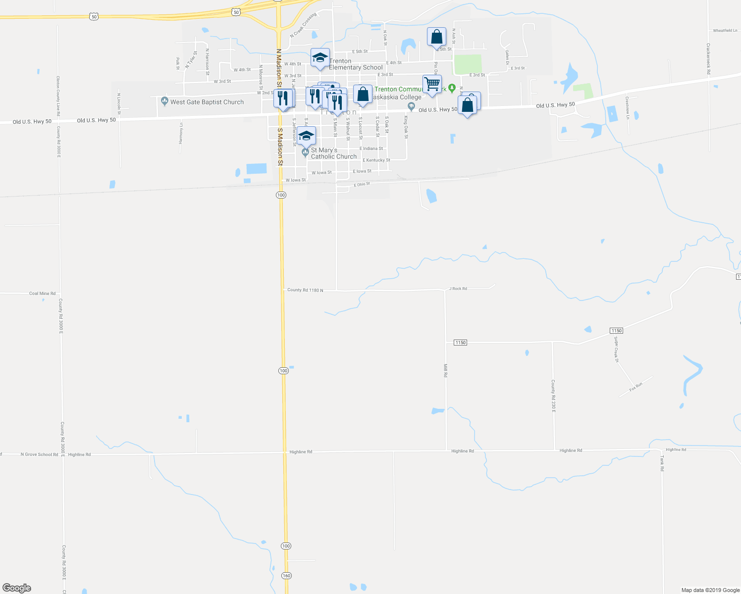map of restaurants, bars, coffee shops, grocery stores, and more near 1406 Mill Road in Trenton