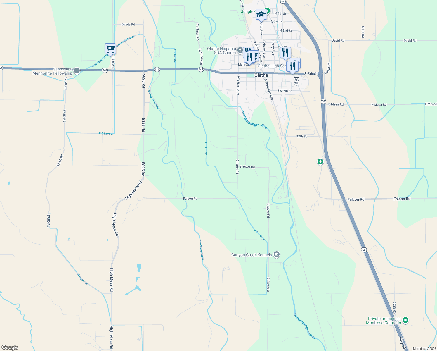 map of restaurants, bars, coffee shops, grocery stores, and more near 6859 Church Rd in Olathe