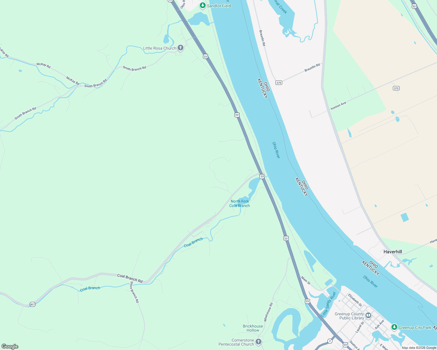 map of restaurants, bars, coffee shops, grocery stores, and more near 118 Tower Road in Greenup County