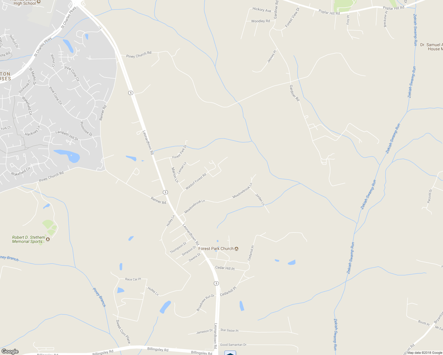 map of restaurants, bars, coffee shops, grocery stores, and more near 12975 Waldorf Forest Road in Waldorf