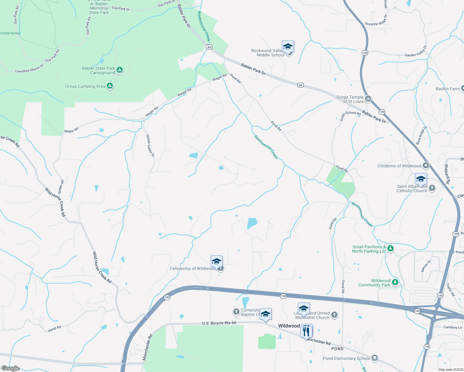 map of restaurants, bars, coffee shops, grocery stores, and more near 1336 Homestead Heights Drive in Wildwood