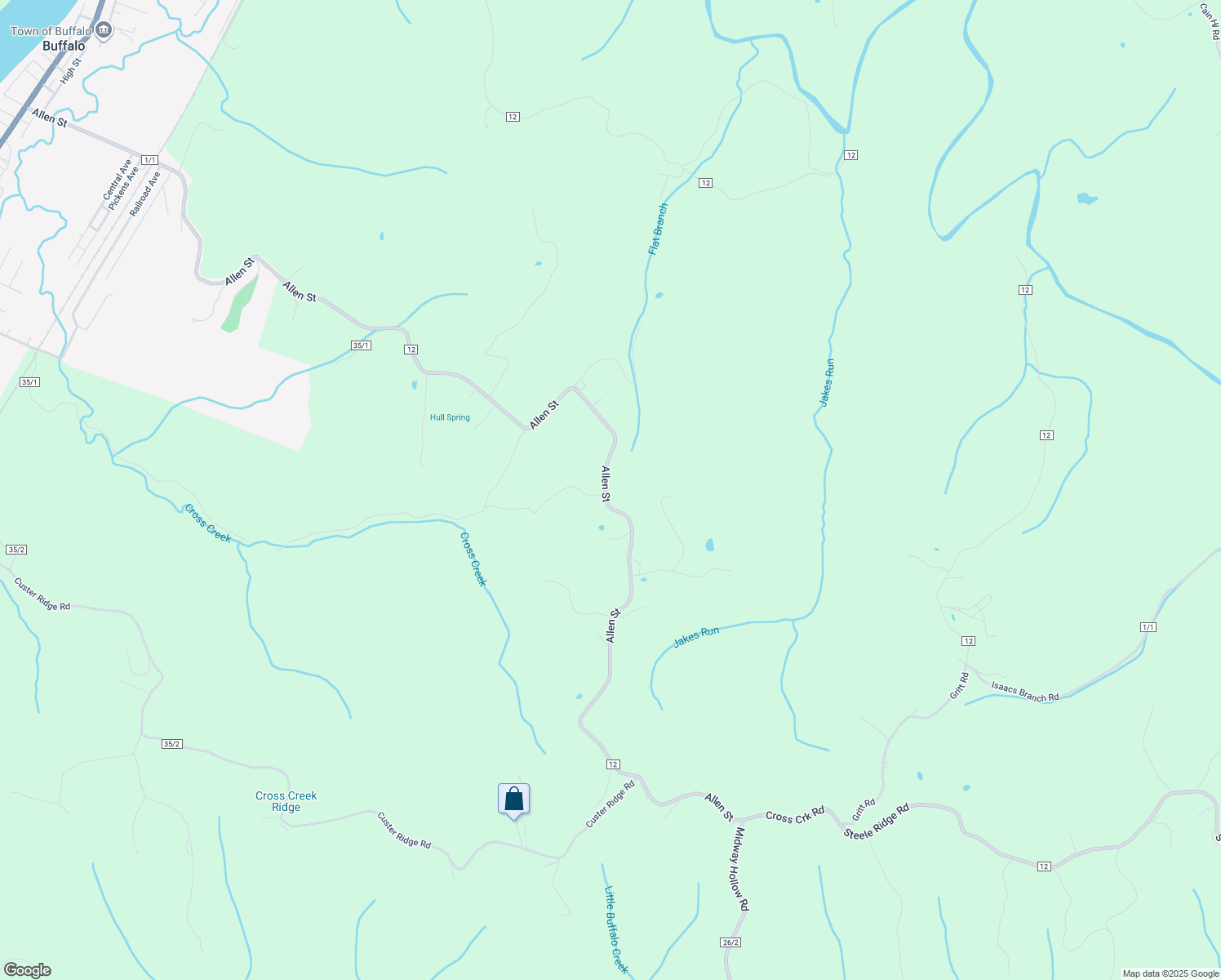 map of restaurants, bars, coffee shops, grocery stores, and more near 2499 Cross Creek Road in Buffalo