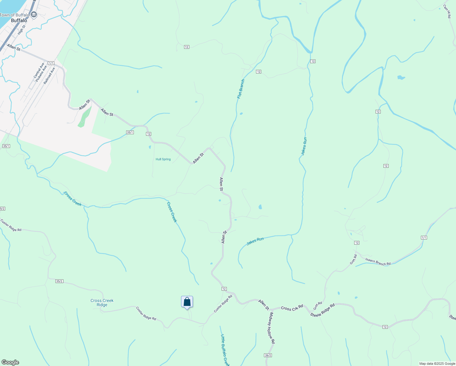 map of restaurants, bars, coffee shops, grocery stores, and more near 2499 Cross Creek Road in Buffalo