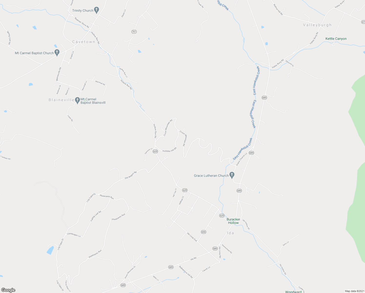 map of restaurants, bars, coffee shops, grocery stores, and more near 550 Cross Mountain Road in Luray