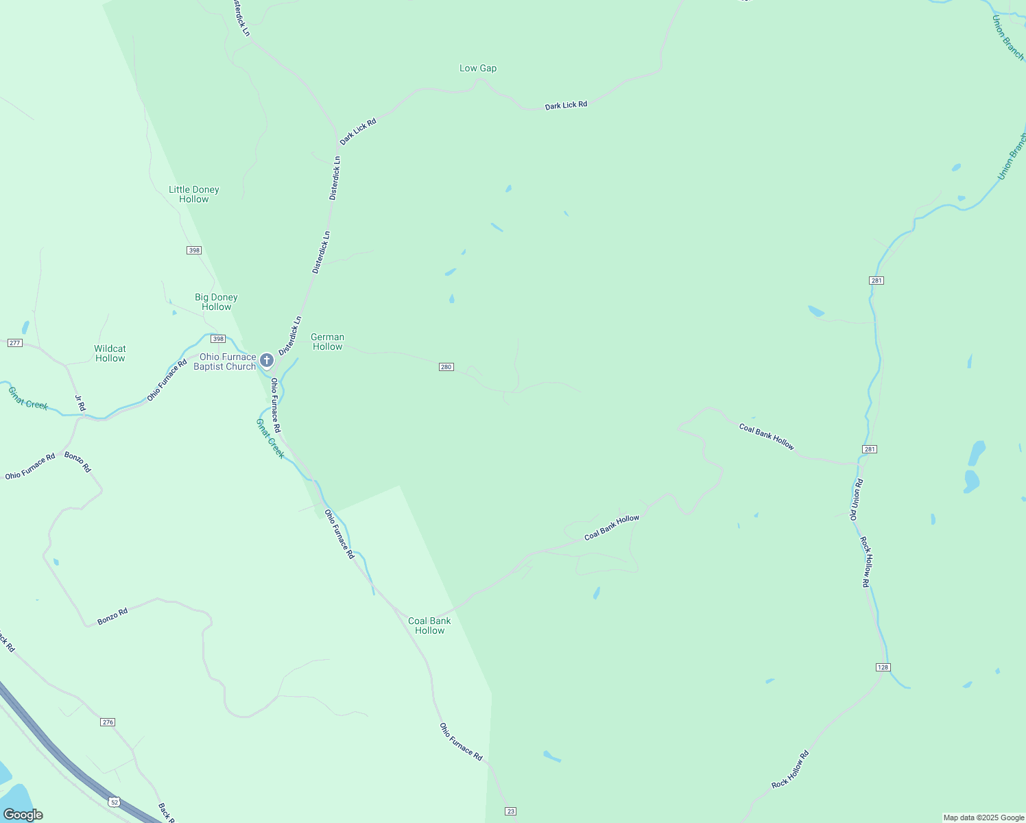 map of restaurants, bars, coffee shops, grocery stores, and more near 718 German Hollow in Franklin Furnace