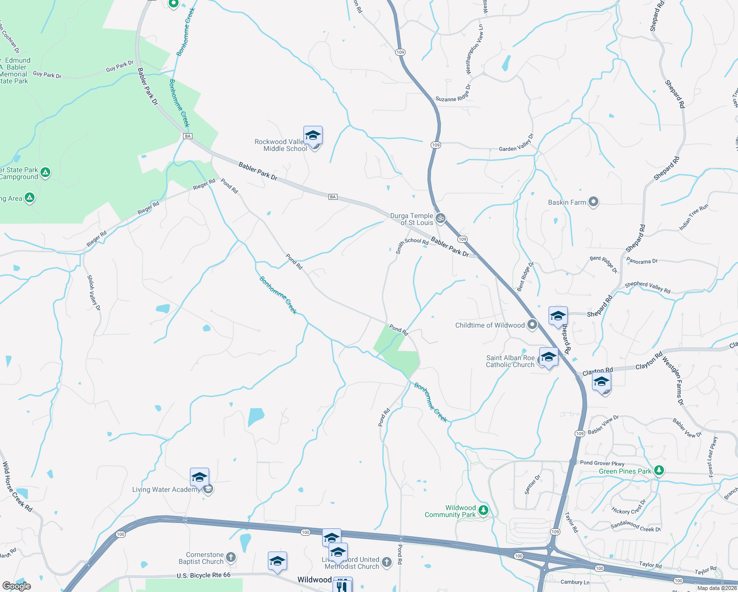 map of restaurants, bars, coffee shops, grocery stores, and more near 1336 Pond Road in Wildwood