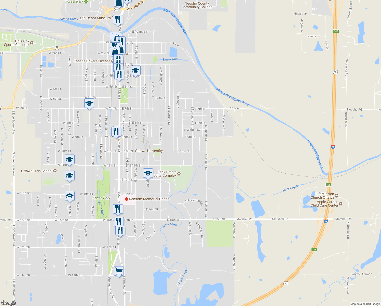 map of restaurants, bars, coffee shops, grocery stores, and more near 836 East 10th Street in Ottawa
