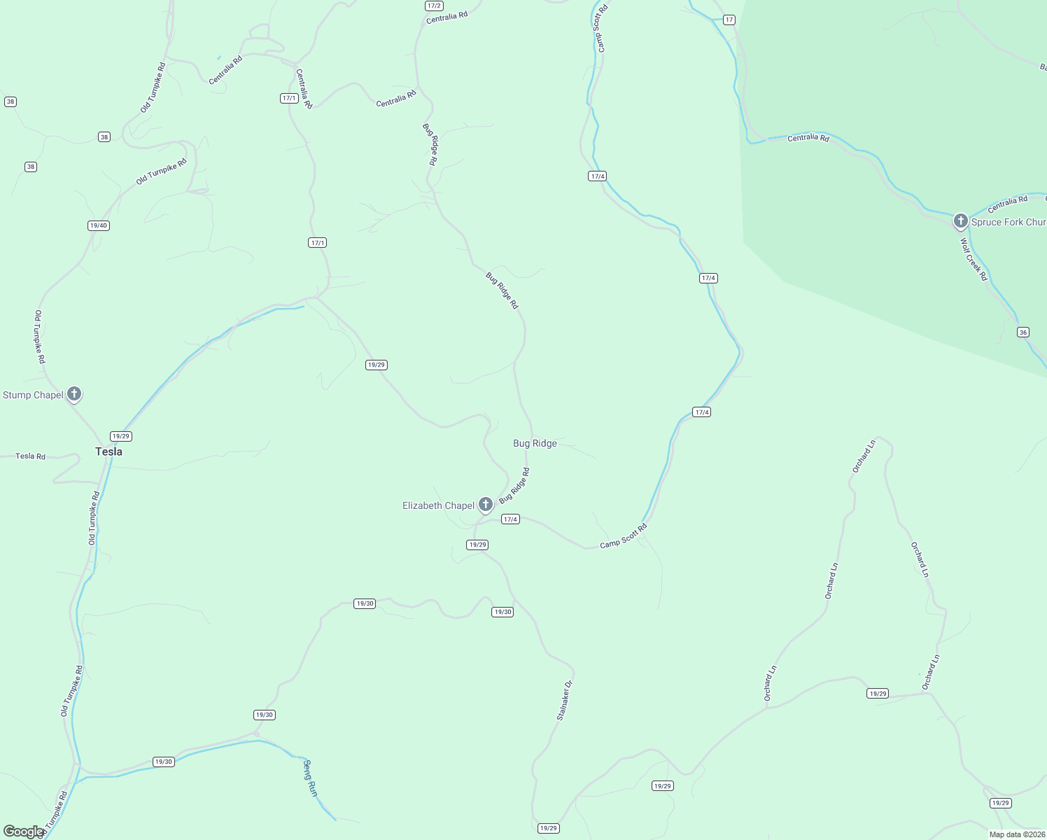 map of restaurants, bars, coffee shops, grocery stores, and more near 8126 Bug Ridge Road in Sutton