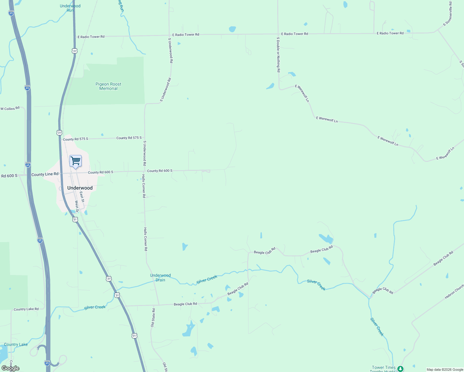 map of restaurants, bars, coffee shops, grocery stores, and more near 1120 East County Line Road in Underwood