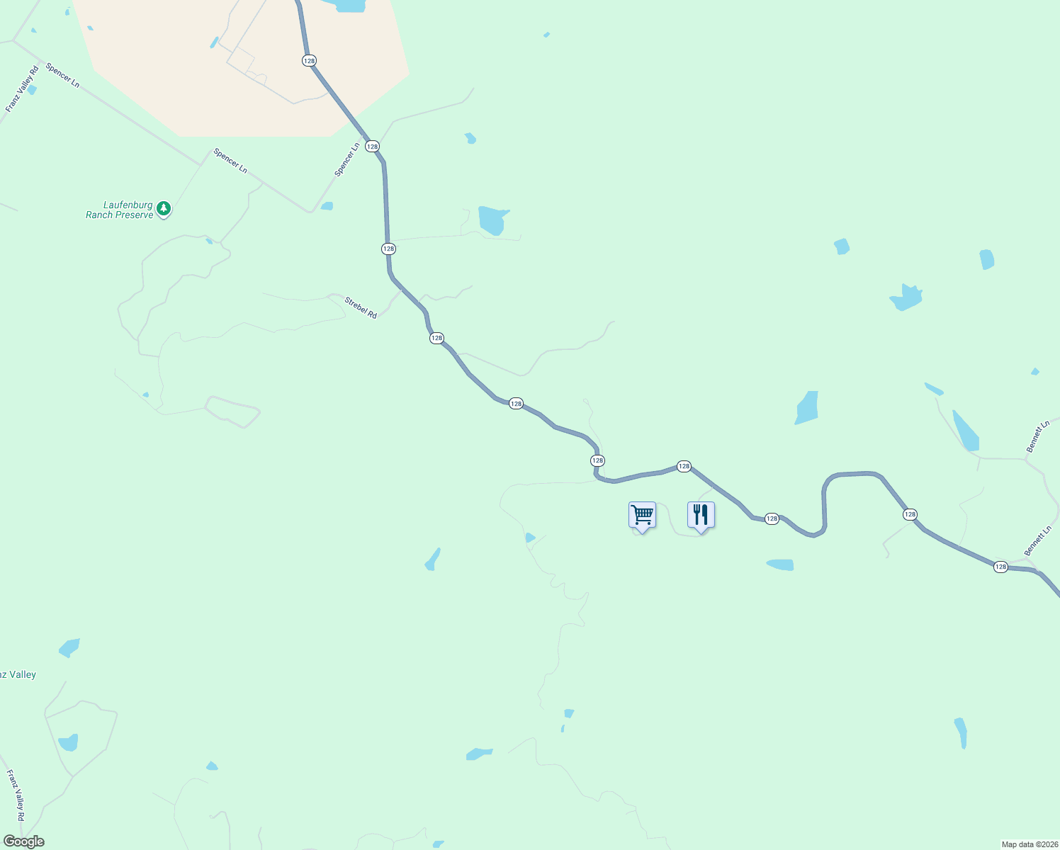 map of restaurants, bars, coffee shops, grocery stores, and more near 18880 California 128 in Calistoga