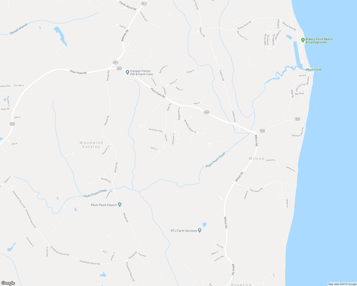 map of restaurants, bars, coffee shops, grocery stores, and more near 2400 Wildflower Lane in Huntingtown