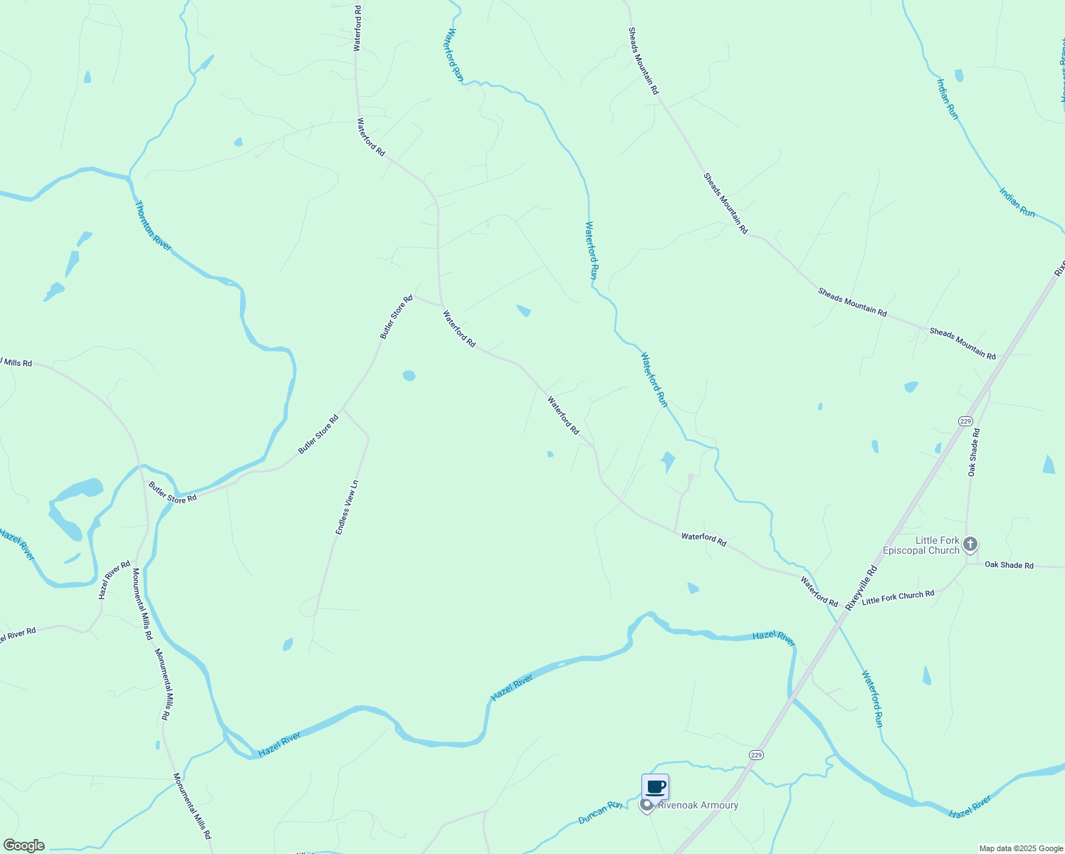 map of restaurants, bars, coffee shops, grocery stores, and more near 7006 Waterford Road in Rixeyville