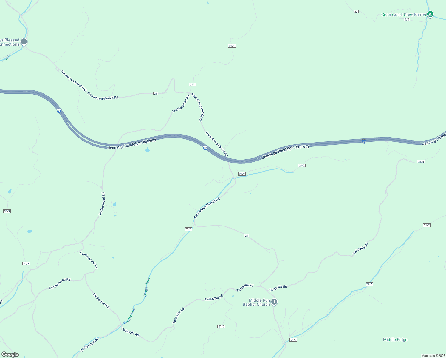 map of restaurants, bars, coffee shops, grocery stores, and more near 4452 Frametown Road in Frametown