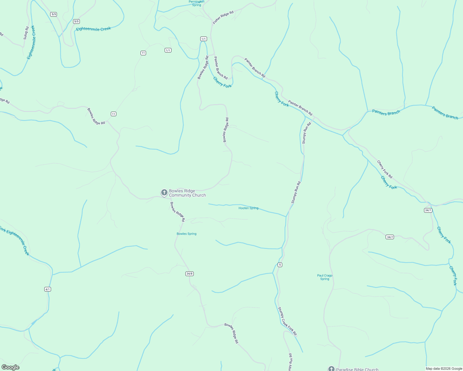 map of restaurants, bars, coffee shops, grocery stores, and more near 2420 Bowles Ridge Road in Leon