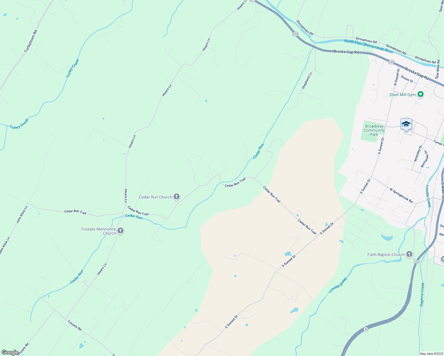 map of restaurants, bars, coffee shops, grocery stores, and more near 5970 Cedar Run Trail in Broadway