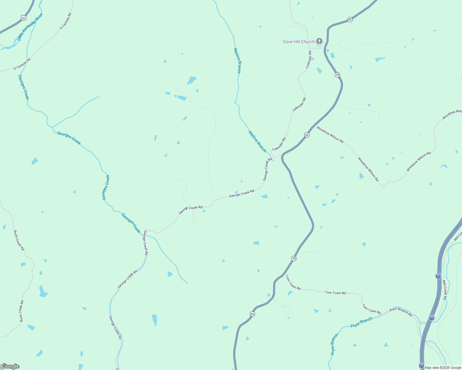 map of restaurants, bars, coffee shops, grocery stores, and more near 448 George Creek Road in Campbellsburg
