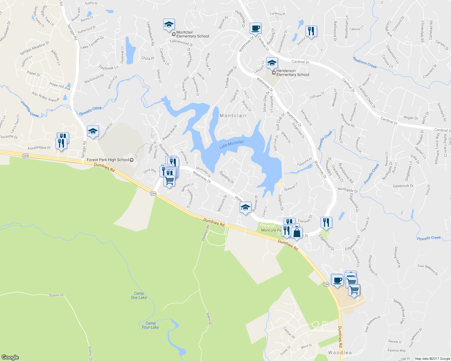 map of restaurants, bars, coffee shops, grocery stores, and more near 15800 Myrtle Place in Montclair