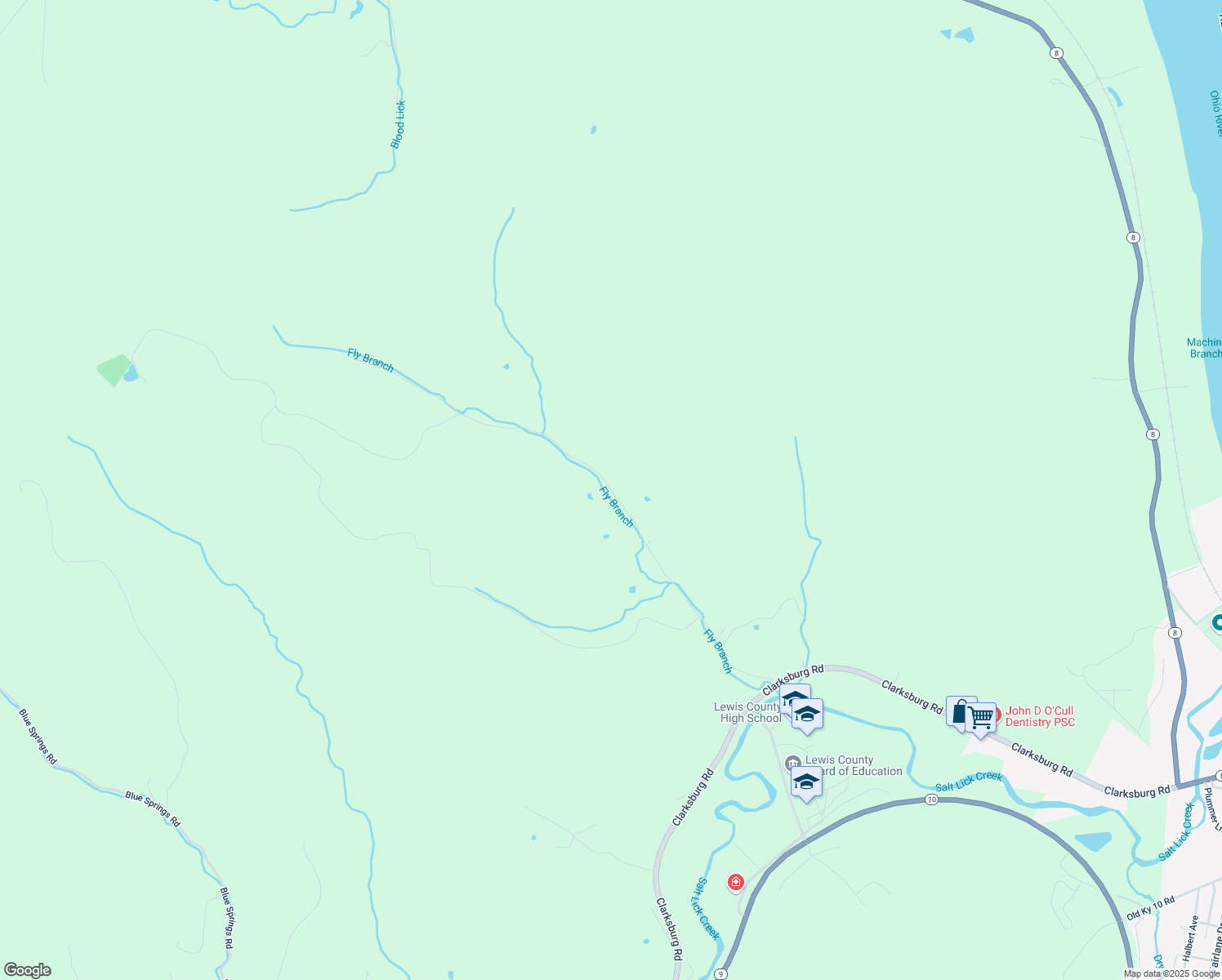 map of restaurants, bars, coffee shops, grocery stores, and more near Fly Br Road in Vanceburg