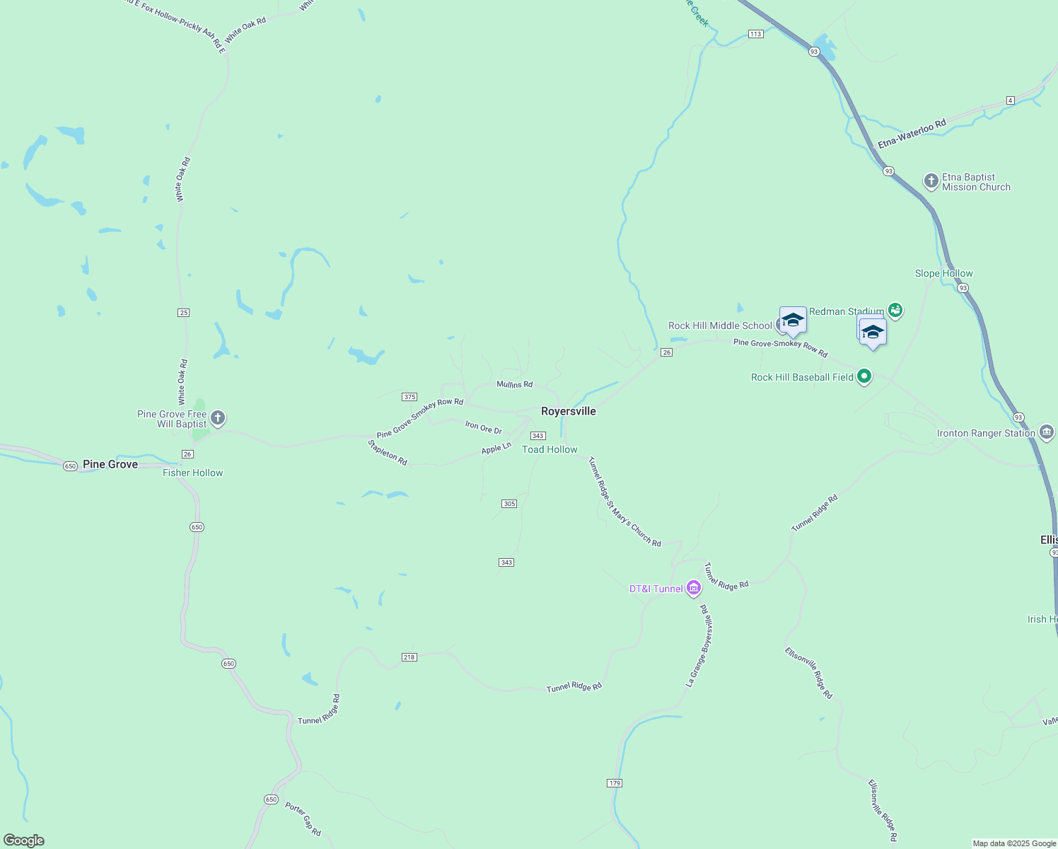 map of restaurants, bars, coffee shops, grocery stores, and more near 374 Township Road 332 in Ironton