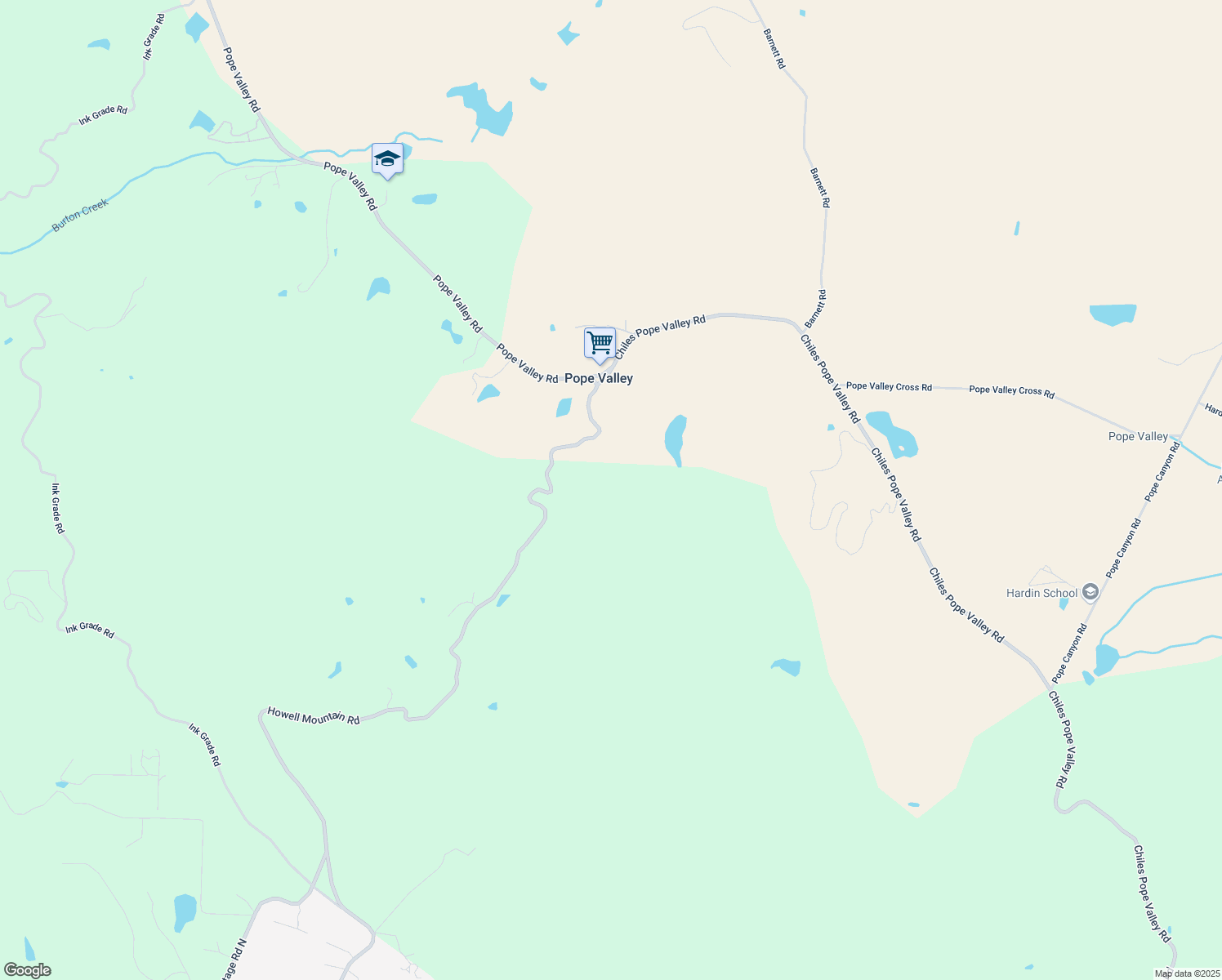 map of restaurants, bars, coffee shops, grocery stores, and more near 1760 Howell Mountain Road in Angwin