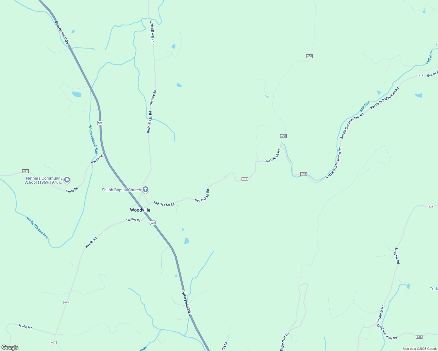 map of restaurants, bars, coffee shops, grocery stores, and more near 147 Red Oak Mountain Road in Woodville