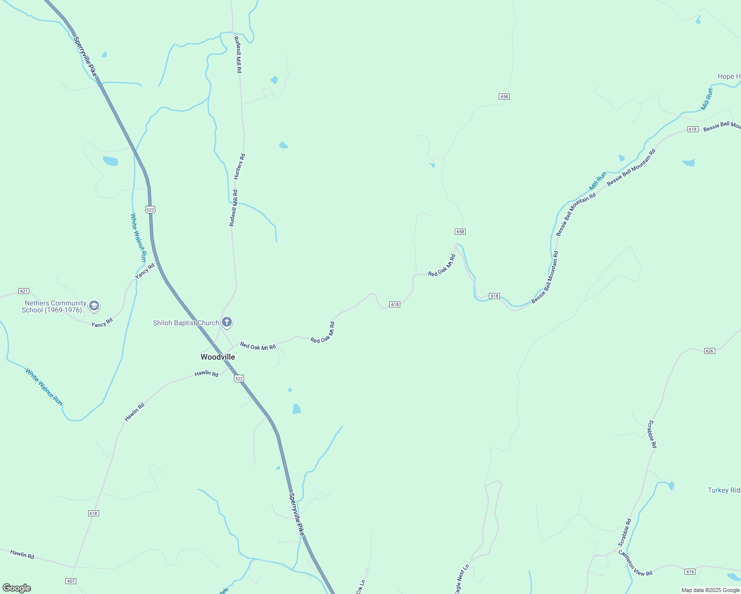 map of restaurants, bars, coffee shops, grocery stores, and more near 82 Red Oak Mountain Road in Woodville