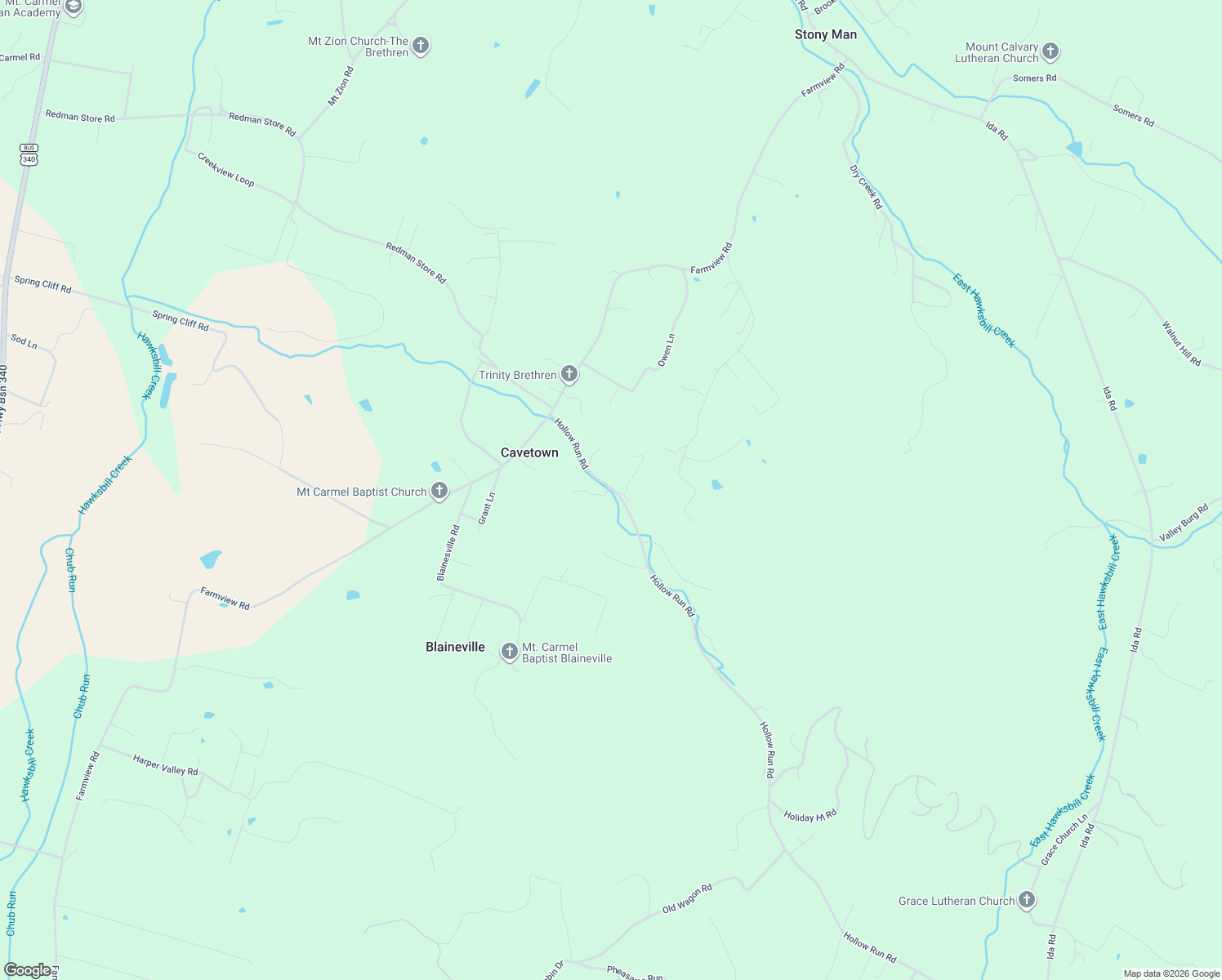 map of restaurants, bars, coffee shops, grocery stores, and more near 398 Hollow Run Road in Luray