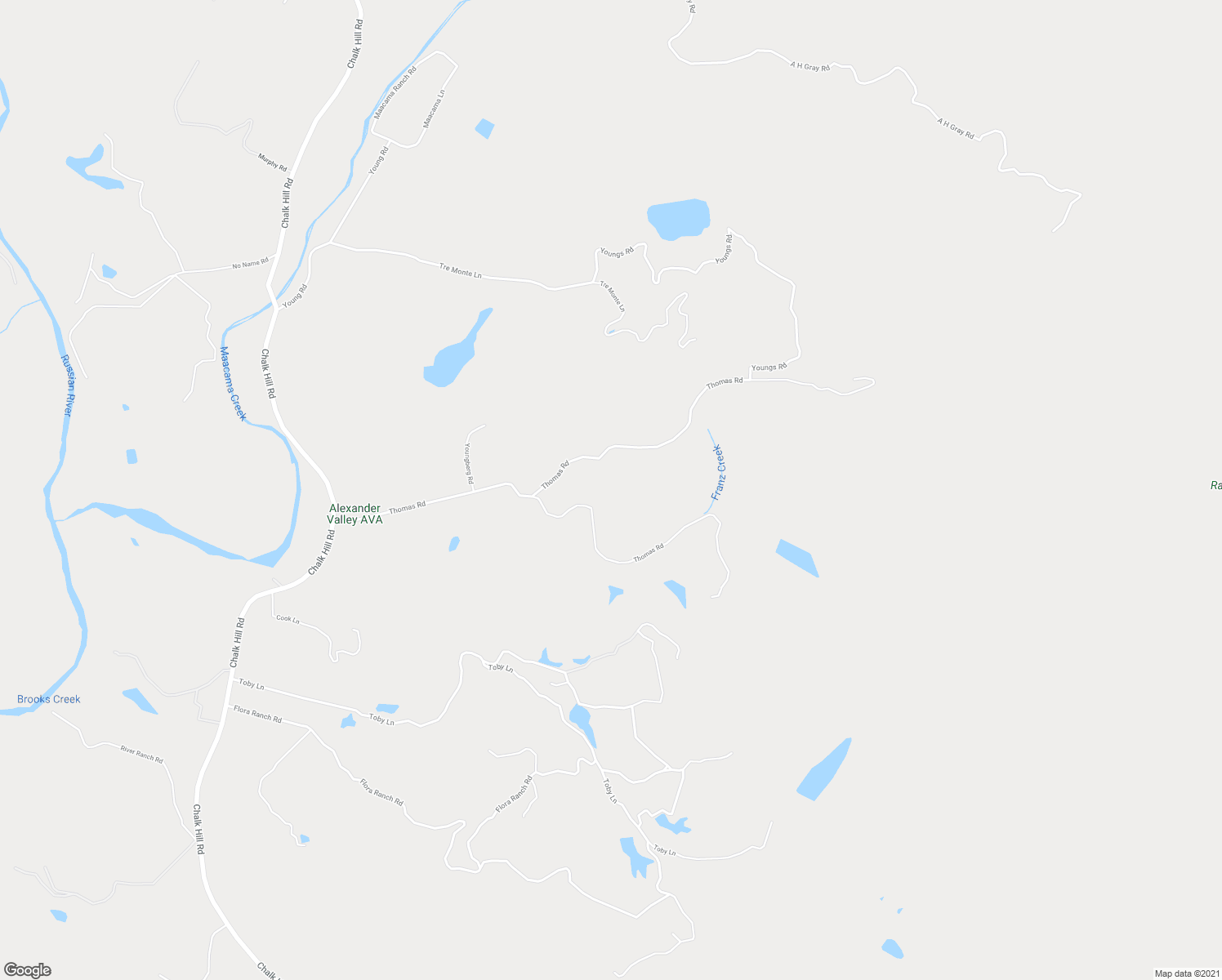 map of restaurants, bars, coffee shops, grocery stores, and more near 5100 Thomas Road in Healdsburg