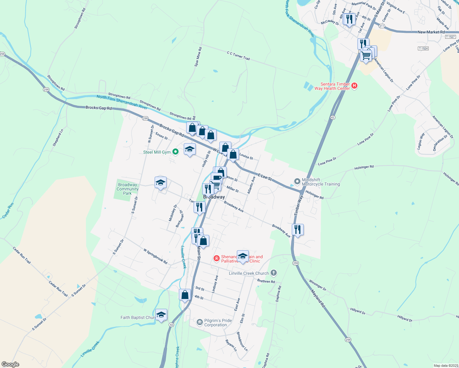 map of restaurants, bars, coffee shops, grocery stores, and more near 172 Church Street in Broadway