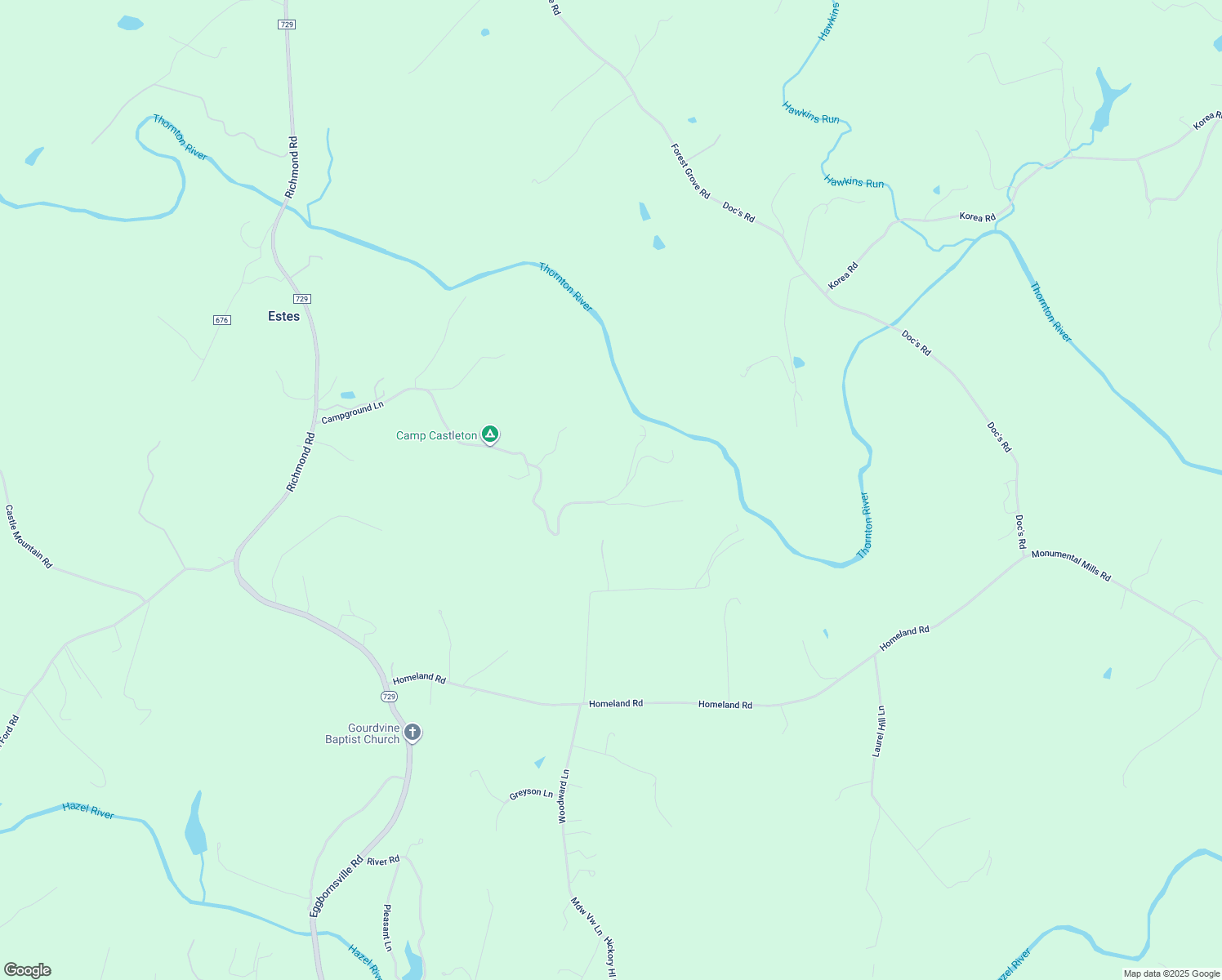 map of restaurants, bars, coffee shops, grocery stores, and more near 6675 Campground Lane in Castleton