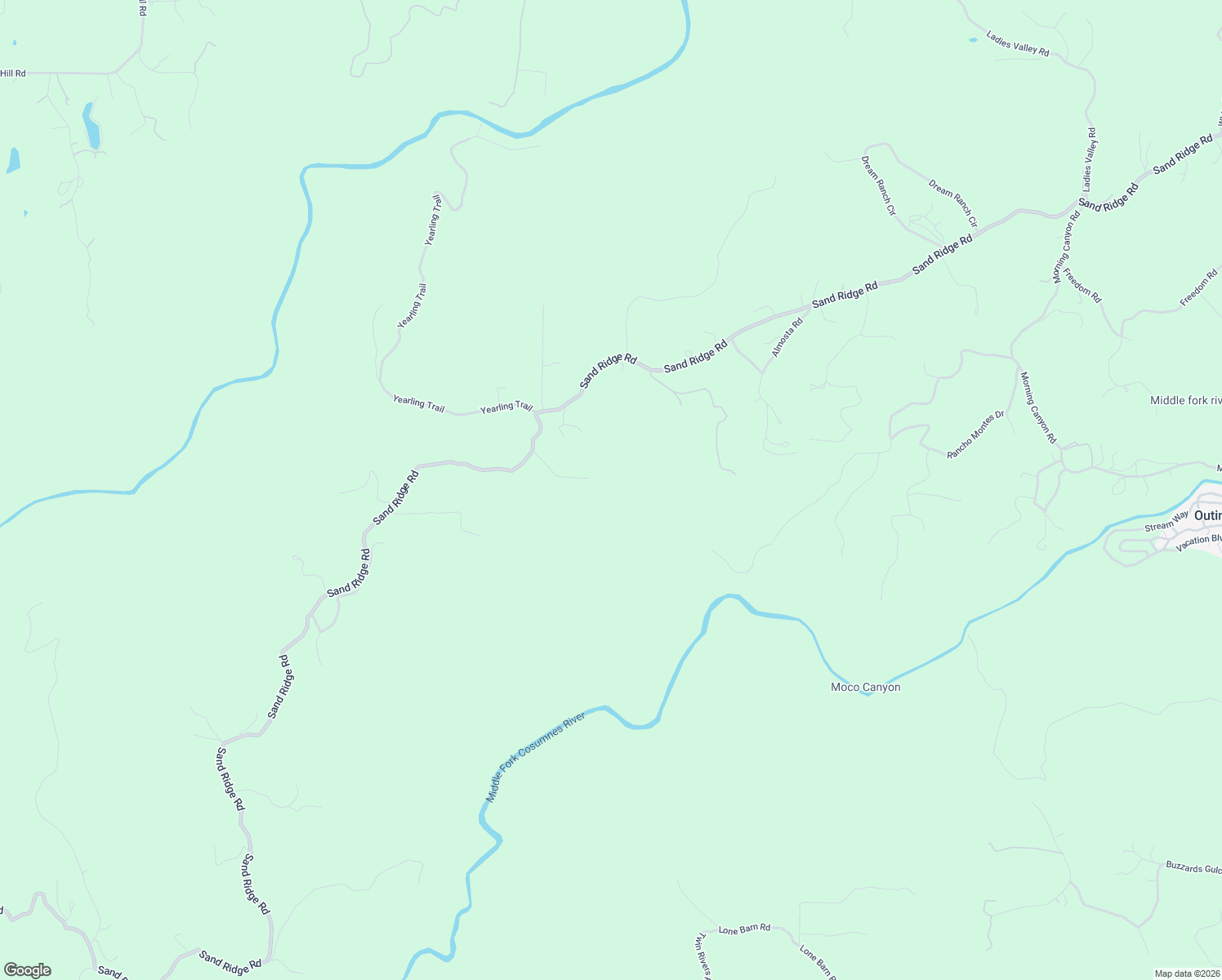 map of restaurants, bars, coffee shops, grocery stores, and more near 2870 Sand Ridge Road in Placerville