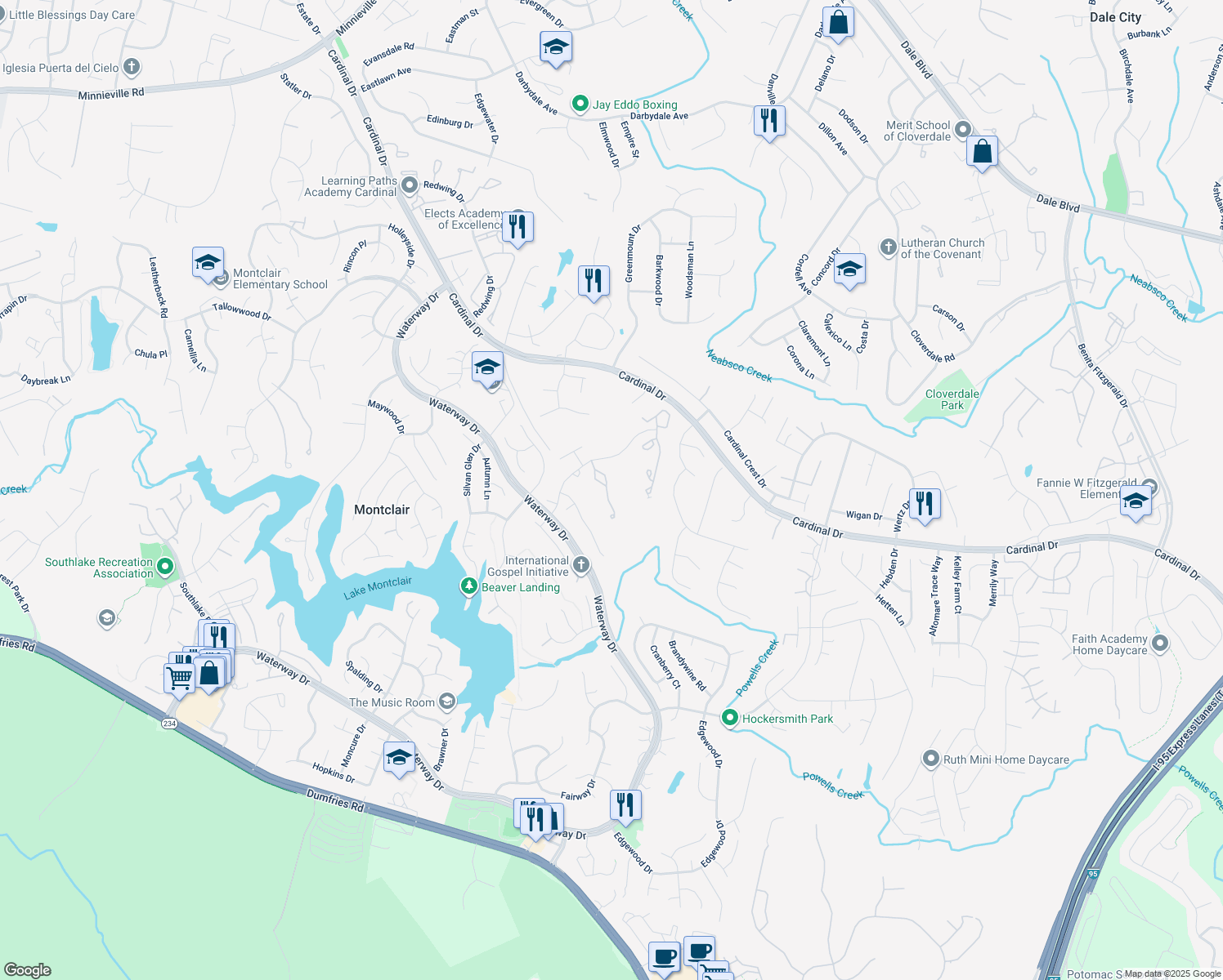 map of restaurants, bars, coffee shops, grocery stores, and more near 4246 Jonathan Court in Montclair