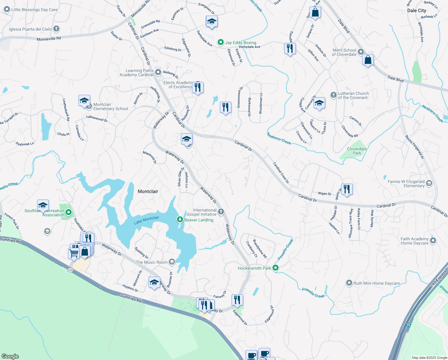 map of restaurants, bars, coffee shops, grocery stores, and more near 4321 Jonathan Court in Montclair