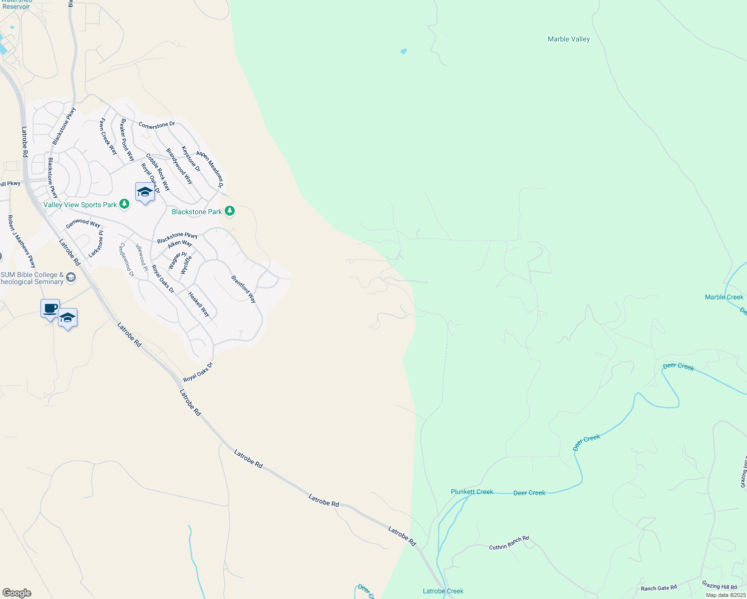 map of restaurants, bars, coffee shops, grocery stores, and more near 6641 Ryan Ranch Road in El Dorado Hills