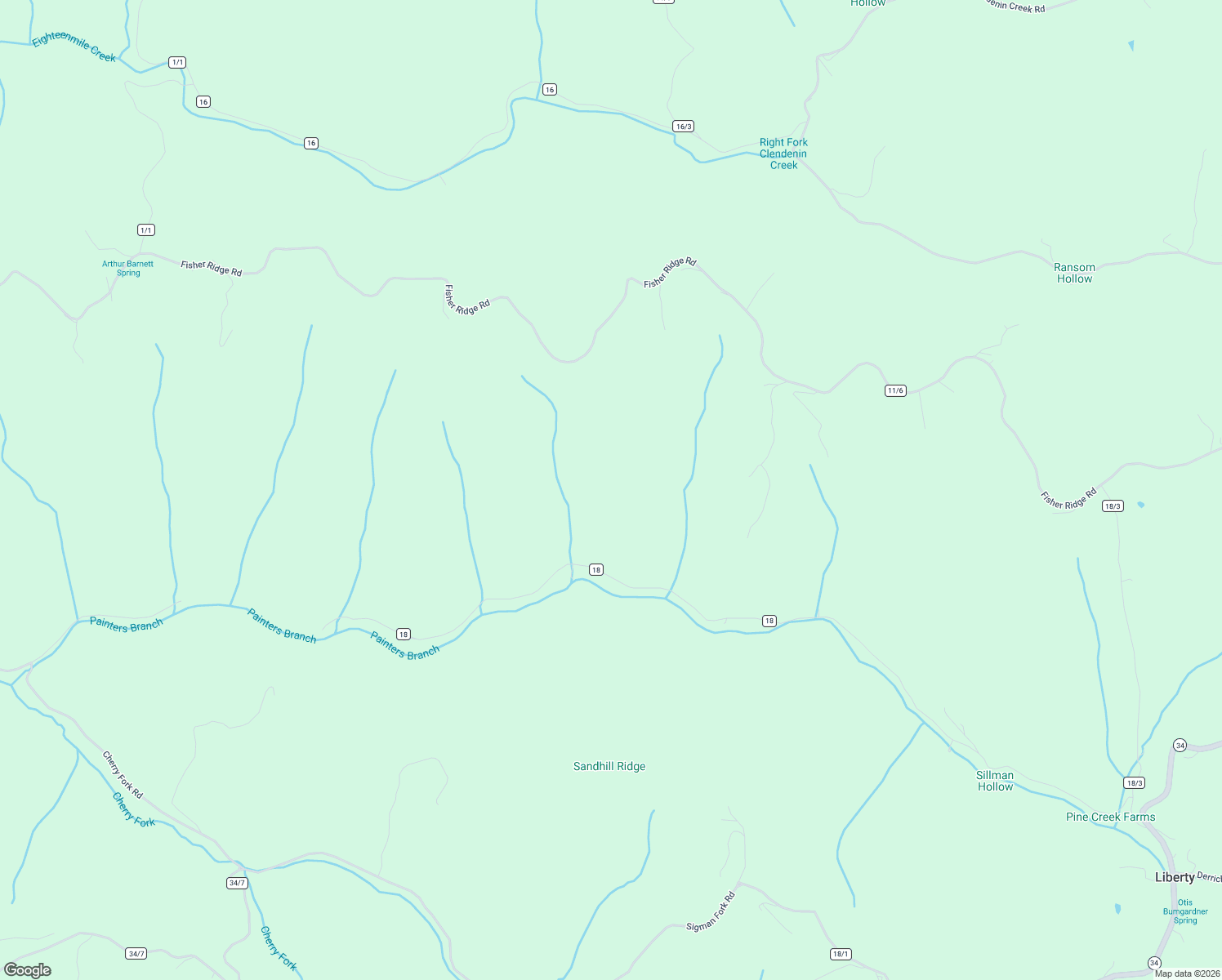 map of restaurants, bars, coffee shops, grocery stores, and more near 1916 Painter Branch Road in Liberty