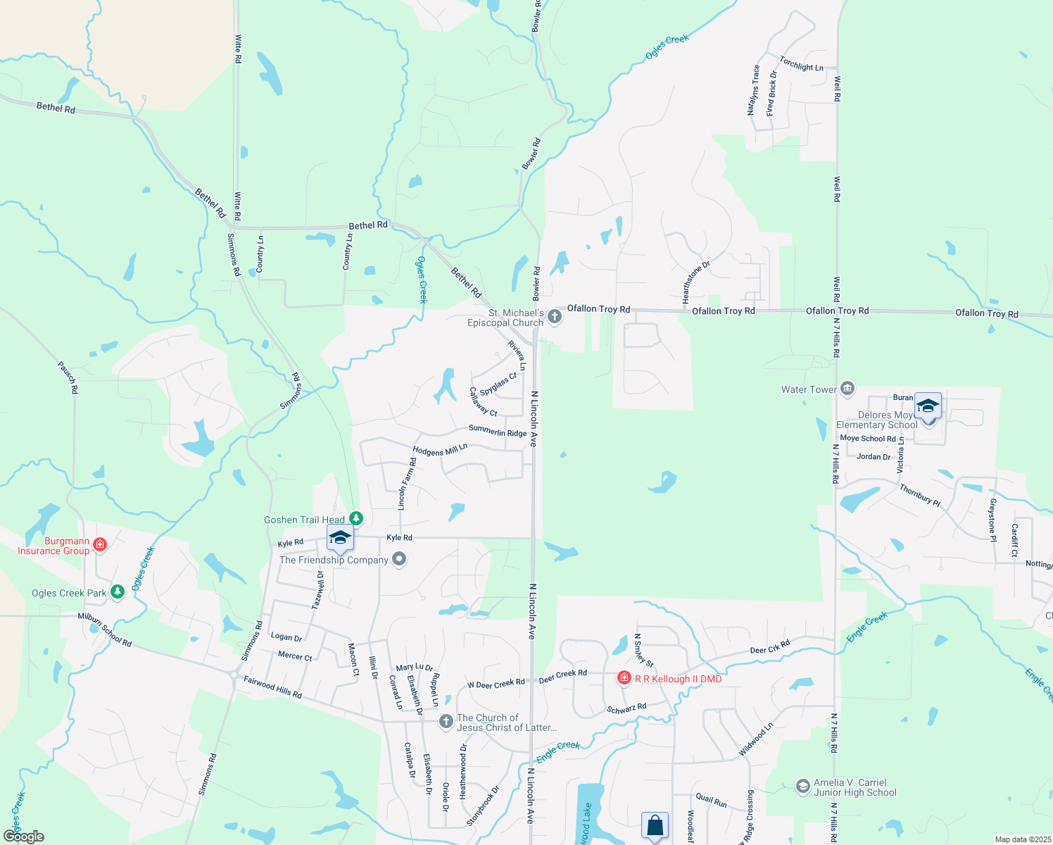 map of restaurants, bars, coffee shops, grocery stores, and more near 105 Callaway Court in O'Fallon