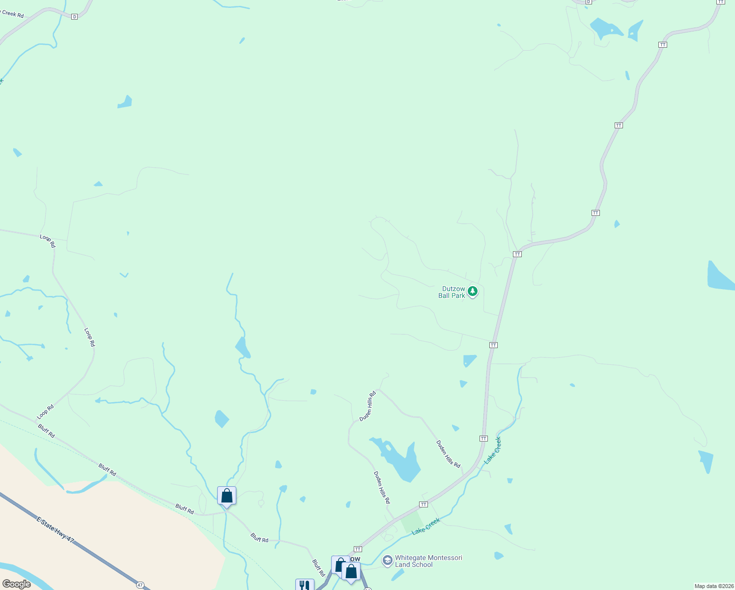 map of restaurants, bars, coffee shops, grocery stores, and more near 11429 High Plains Road in Marthasville