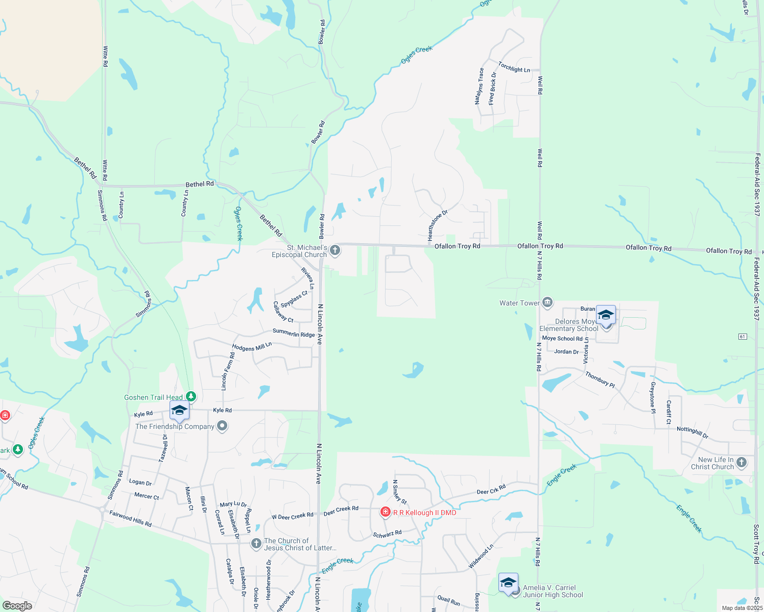 map of restaurants, bars, coffee shops, grocery stores, and more near 1665 Lancaster Drive in O'Fallon