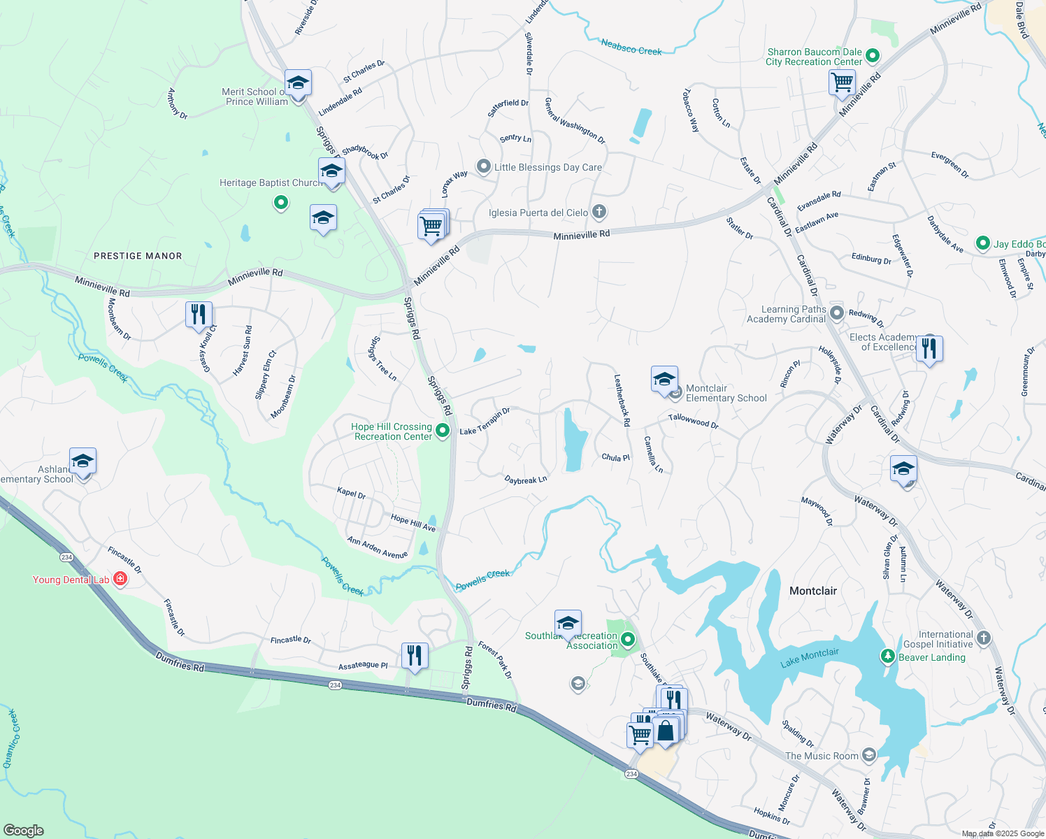 map of restaurants, bars, coffee shops, grocery stores, and more near 5335 Yellow Turtle Place in Woodbridge